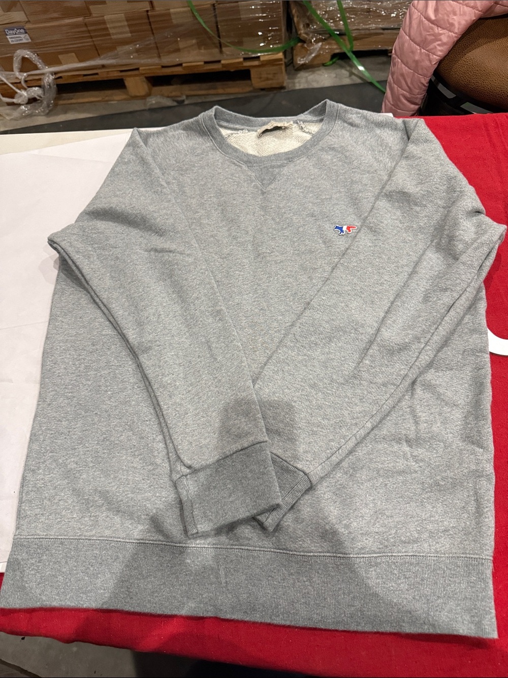 MAISON KITSUNE Light Gray Crewneck Sweatshirt with Tricolor Fox Patch